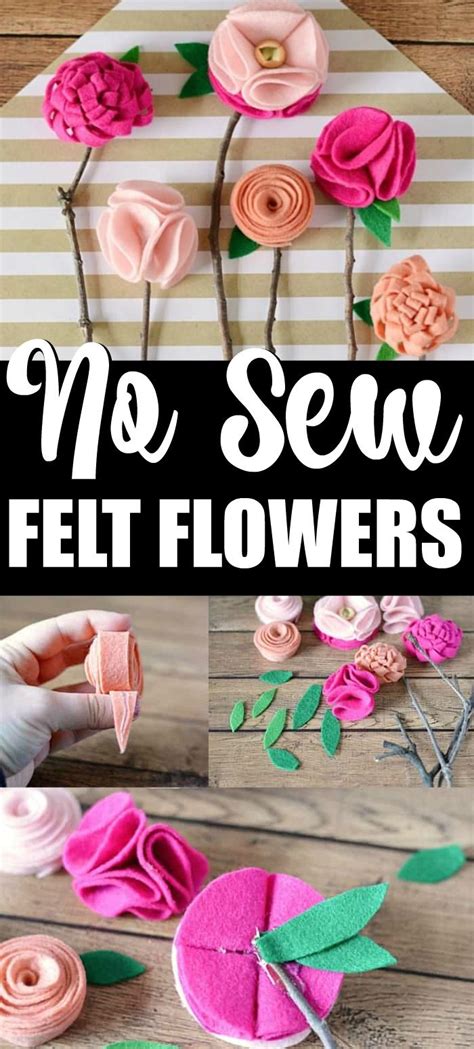 Diy No Sew Felt Flowers Felt Flowers Diy Felt Crafts Diy Fabric