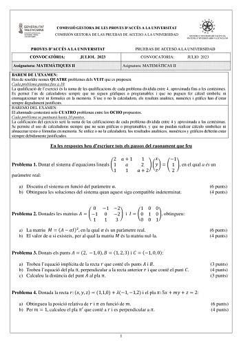 Examen De Matem Ticas Ii De La Comunidad Valenciana Pau De