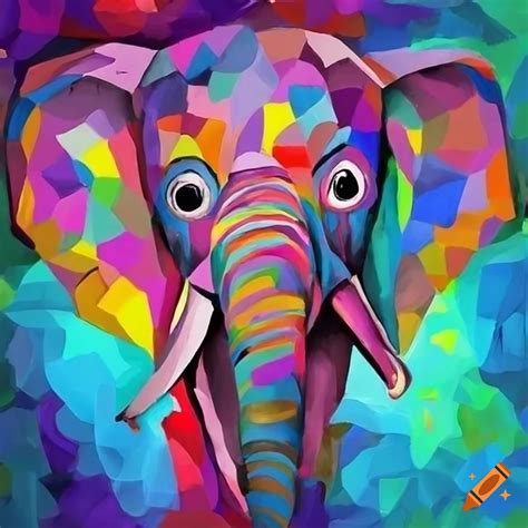 Cubist Painting Of A Colorful Elephant