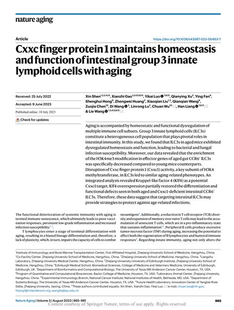 Cxxc Finger Protein 1 Maintains Homeostasis And Function Of Intestinal