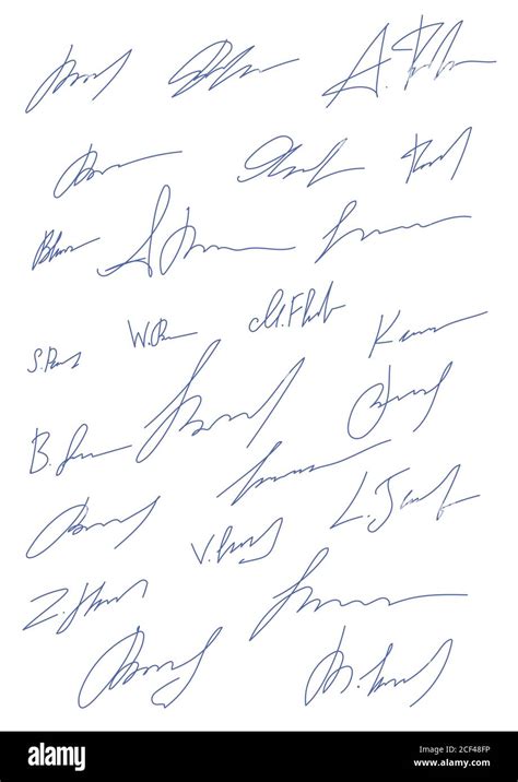 Manual Blue Signature For Documents On White Background Hand Drawn