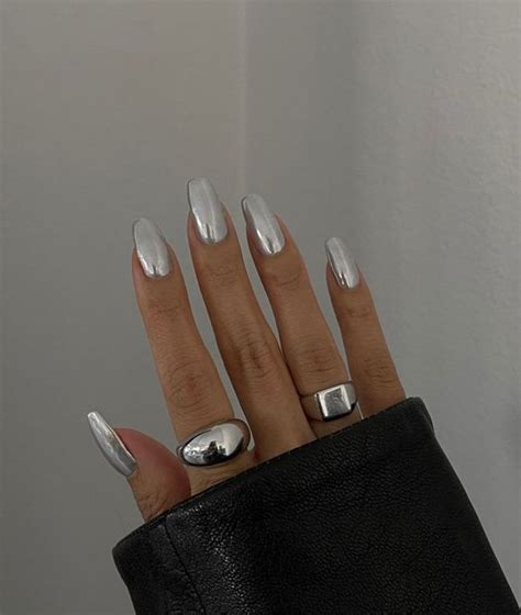 Acrylic Chrome Nails⛓ Chrome Nails Stylish Nails Silver Nails