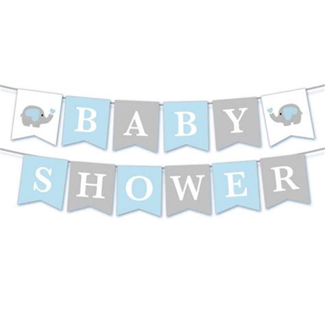 Elephant Baby Shower Banner-Cute Blue Elephant Baby Shower Banner Party Supplies Decoration ...