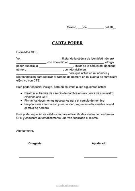 Carta Poder Simple Para Cambio De Nombre En Cfe Ejemplos