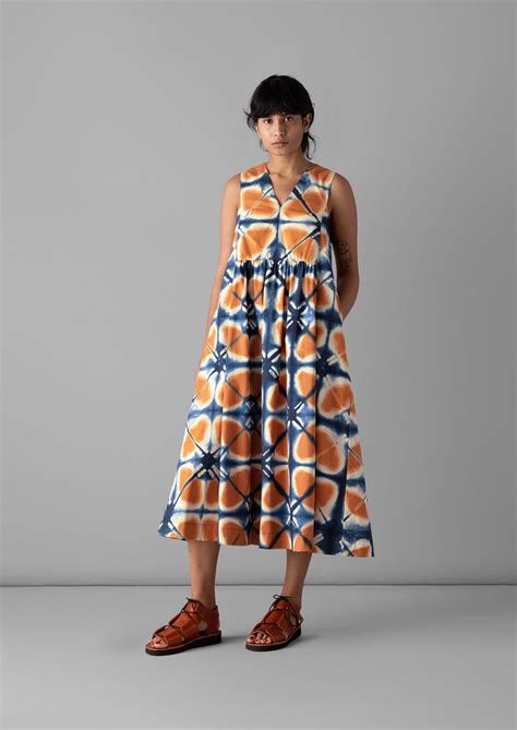 Clamp Dyed Poplin Dress Russet Orange Toast