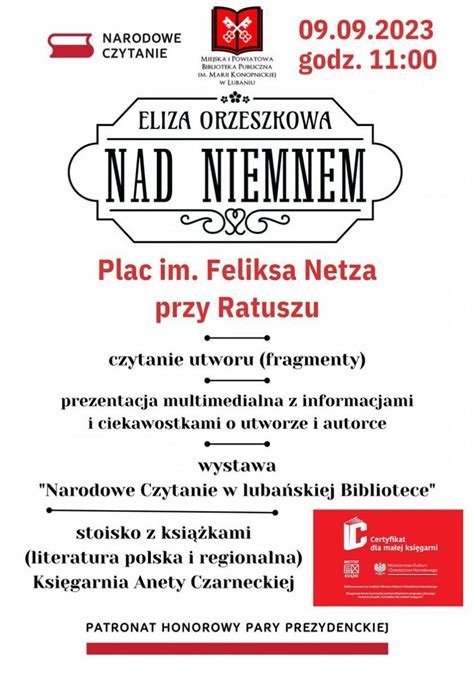 Narodowe Czytanie Nad Niemnem Elizy Orzeszkowej