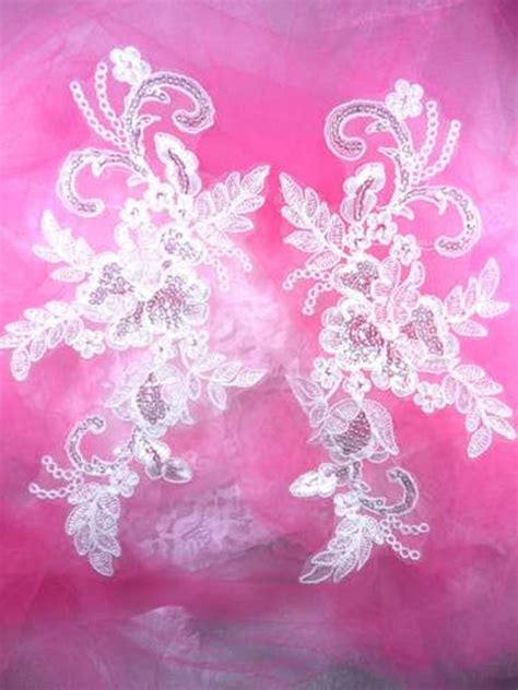 White Floral Venise Lace Mirror Pair Sequin Appliques Etsy