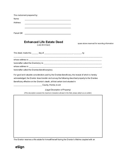 Fillable Online Florida Enhanced Life Estate Lady Bird Deed Form Fax