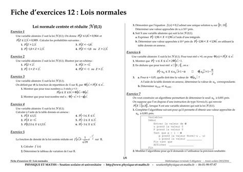 PDF Chapitre12 Exercices Lois Normales Physique Et Maths En