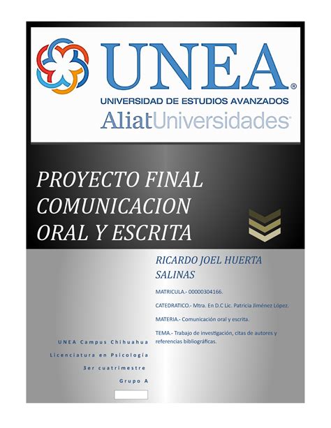 Proyecto Final Comunicacion Oral Y Escrita PROYECTO FINAL