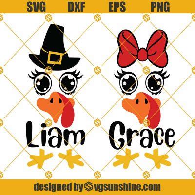 Funny Turkey Face Svg Bundle Turkey Face Monogram Svg Girl Turkey