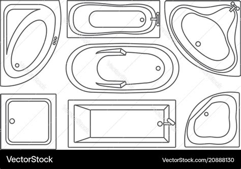 Bathtub contours top view collection Royalty Free Vector