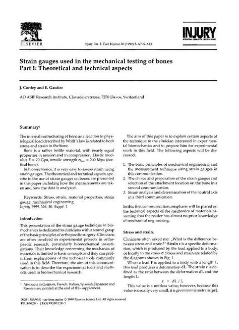 Pdf Strain Gauges Used In The Mechanical Testing Of Bones Part I