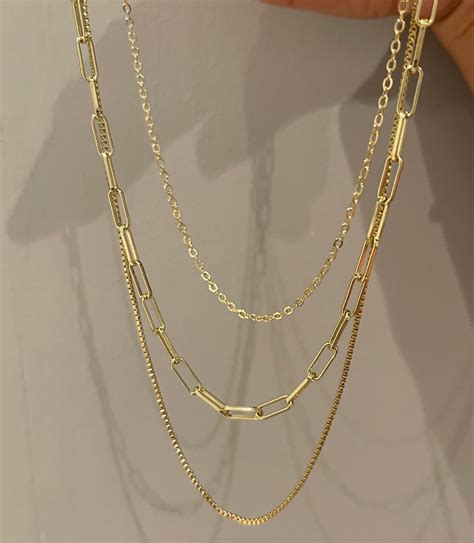 14k Gold Layered Necklace Set Set Of Three Chains Dainty Etsy Canada