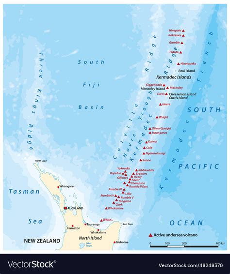 Map Of The Kermadec Islands And Ridge New Zealand Vector Image