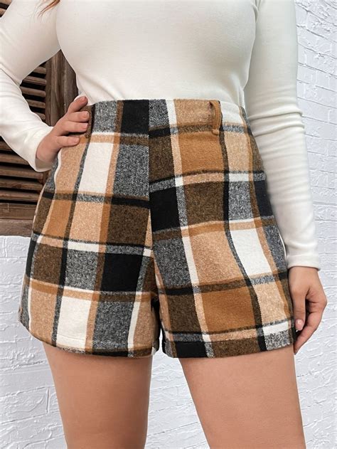 Shein Plus Plaid Print High Waist Shorts High Waisted Shorts Skirts