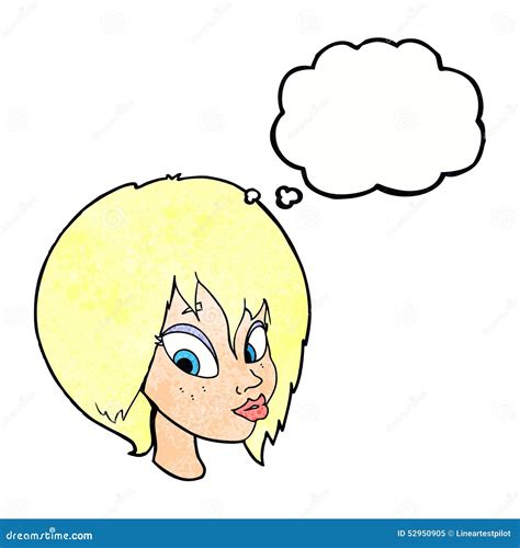 Cartoon Pretty Female Face Pouting With Thought Bubble Stock