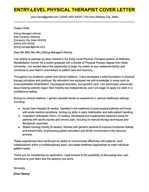 Physical Therapy Cover Letter Sample And Template