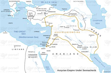 II Kings Assyrian Empire Under Sennacherib Map | Bible History Maps