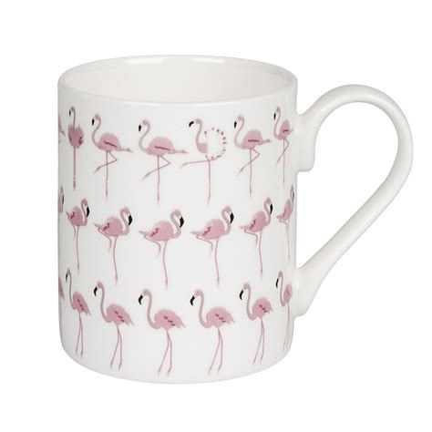 This Gorgeous Fine Bone China White Mug Is Covered In Pink Flamingo