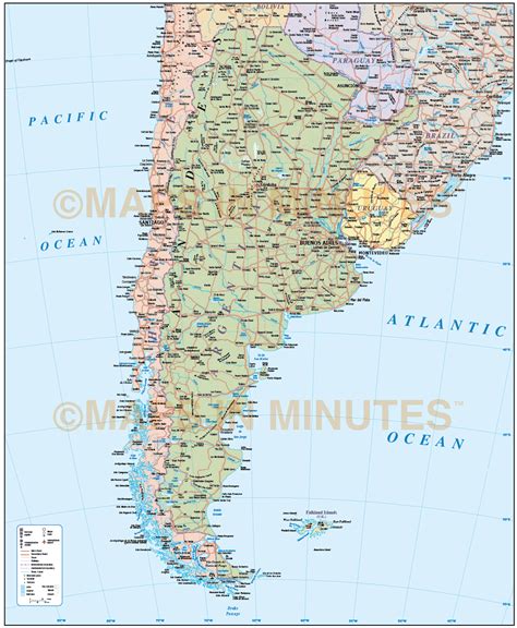 Argentina Country Political Map Including Roads And Railways In