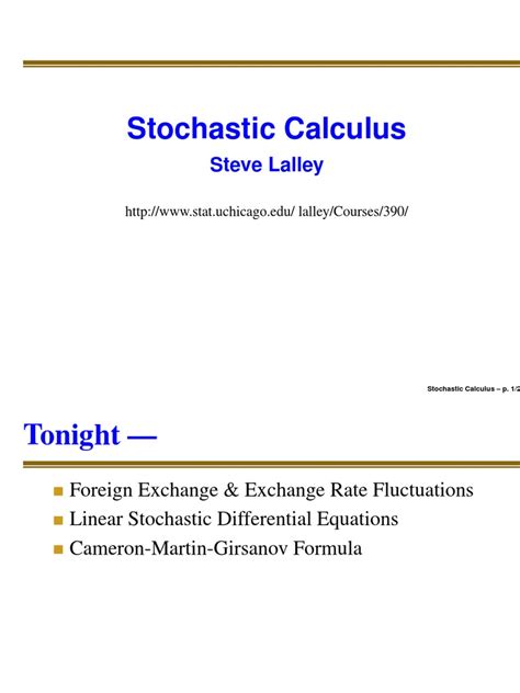 Stochastic Calculus Steve Lalley Pdf Stochastic Differential