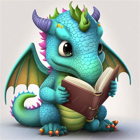 Premium Ai Image Dragon Reading A Book Vector Illustration