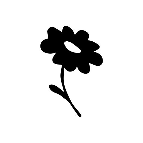 Hand-drawn simple vector drawing. Black daisy flower silhouette ...