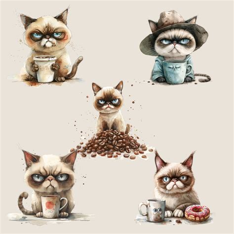 Grumpy Cat With Coffee Png Grumpy Cat Clipart Cat And Coffee Grumpy Cat Mug Cat Lover Black Cat