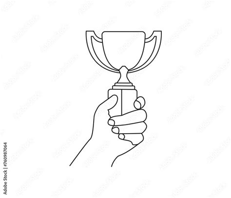 Vector Hand Holding Trophy Continuously Drawing Line Art Stock Vector