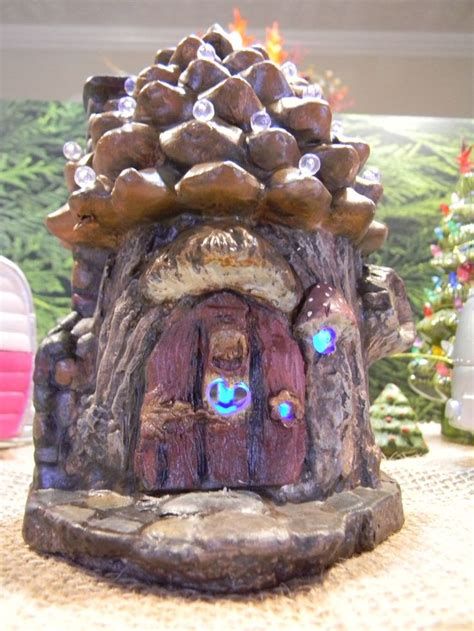 Pine Cone Fairy House W Dew Drops On Roof Fairy House Ceramic Etsy