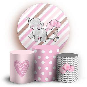 Kit Redondo E Trio Elefante Cute Rosa Sublimado D Sublitex