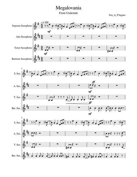 Megalovania Sheet Music For Saxophone Alto Saxophone Tenor Saxophone Baritone Saxophone