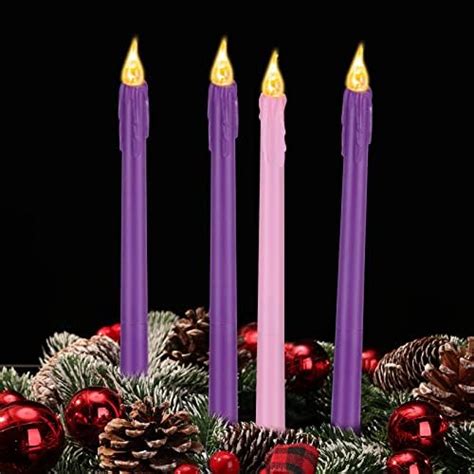 4 Pieces Flameless Advent Candles Led Taper Advent Candles 3 Purple And 1 Pink