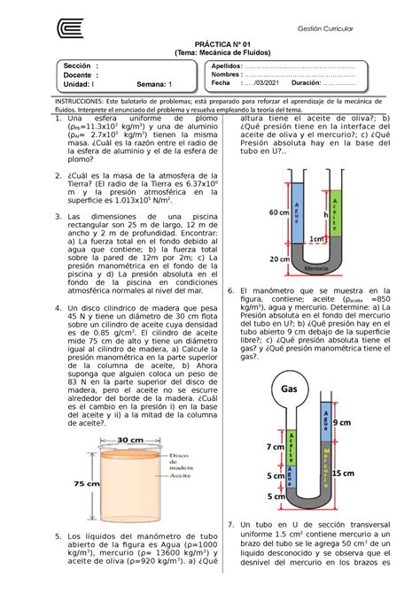 1 Mec Fluidos 2021 hvjvhjh PRÁCTICA N 01 Tema Mecánica de