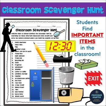 Back To School Classroom Supplies Scavenger Hunt Icebreaker Worksheet