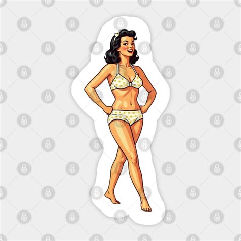Vintage Pin Up Girl In Yellow Polka Dot Bikini Pinup Girls Sticker Teepublic