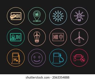 Set Line Hydrogen Car Wind Turbine Stock Vector Royalty Free