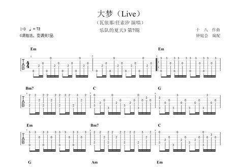 大梦吉他谱瓦依那任素汐g调指弹 吉他世界