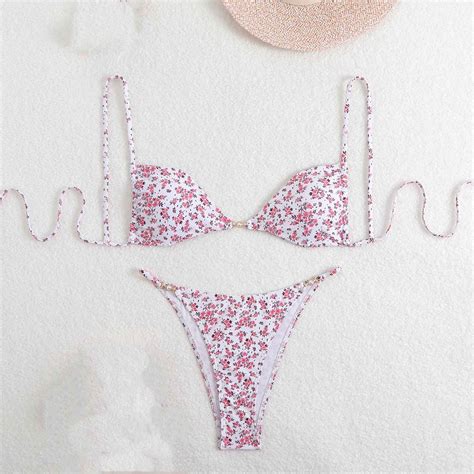 Runfenguu Swimsuit Bikini Big Girls Swimsuitswomen S Fashion Two Piece Bikini Soft Flower Print