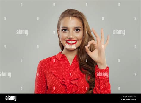 Pretty Model Woman Showing Ok Sign Stock Photo Alamy