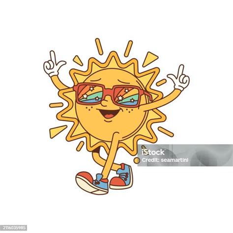 Groovy Retro Sun Comical Cartoon Character Stock Illustration