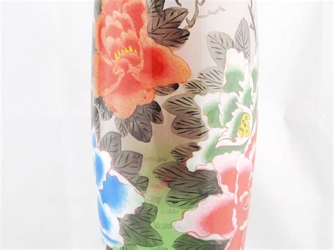 Vintage Hand Painted Chinese Glass Vase With Floral Design And Chinese Proverb Baum Galleries