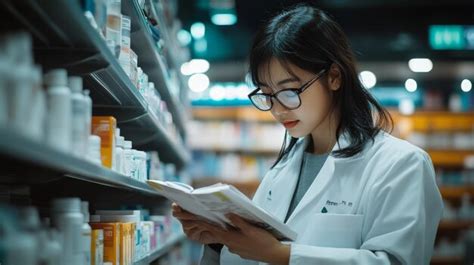 Pharmacist Reading Book In Pharmacy Premium Ai Generated Image
