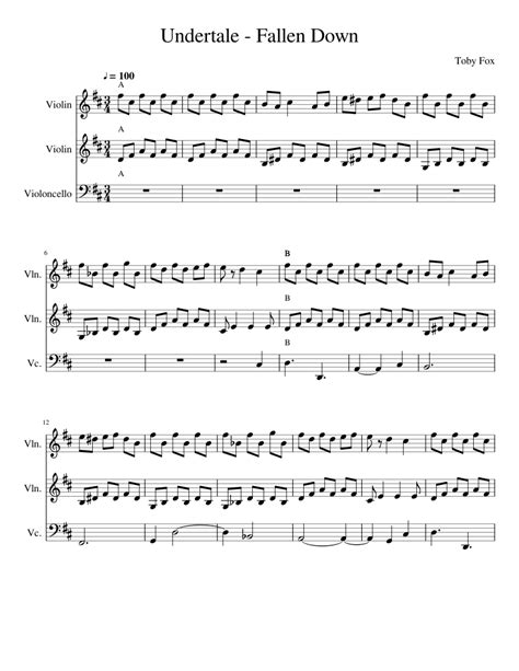 Undertale Fallen Down Reprise Sheet Music For Violin Cello Download Free In Pdf Or Midi