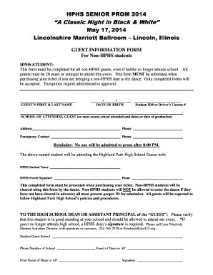 Fillable Online Hphs Dist Prom Guest Form Pdf Highland Park