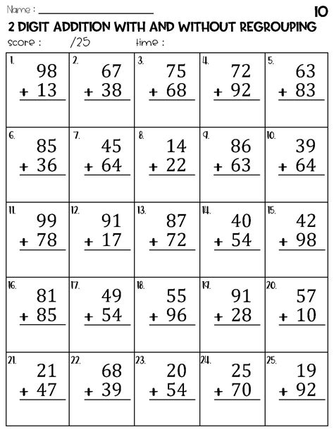 Two Digit Addition With And Without Regrouping Worksheets Etsy