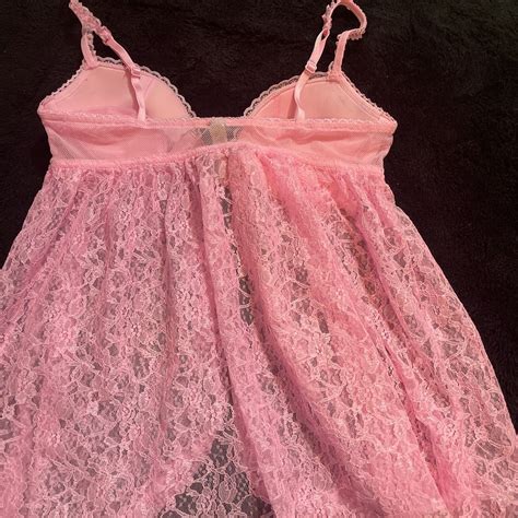 Victorias Secret Pink Lace Sheer Babydoll Front Openi Gem