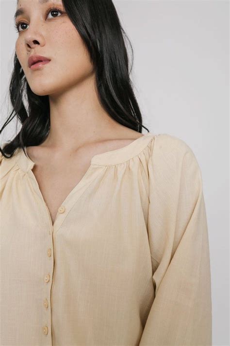 TTR Kiri Button Blouse Nude Women S Fashion Tops Blouses On Carousell