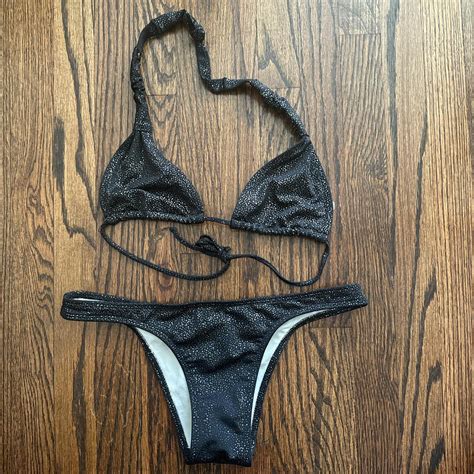 Vintage Black Silver Bikini Set Tagged Size M But Depop